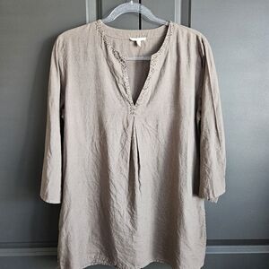 Eileen Fisher 100% Irish Linen Embellished Top Sz‎ Med